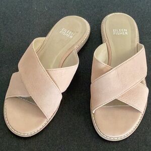 $185 Eileen Fisher blush pink leather crossover slides sandals 5